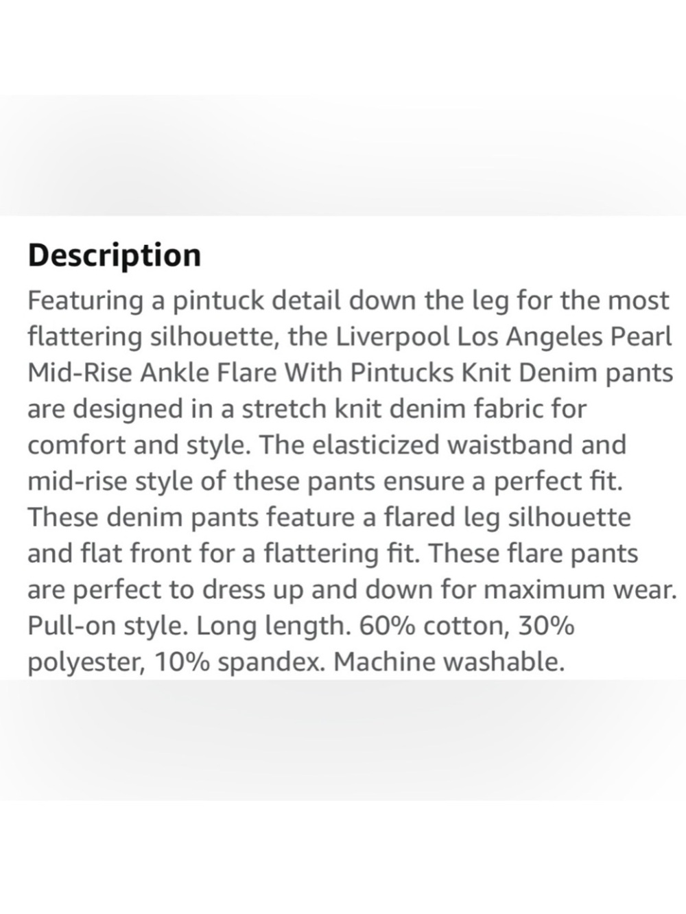 Liverpool Women's Pearl Mid-Rise Ankle Flare with Pintucks Knit
Denim - Picture 7 of 7